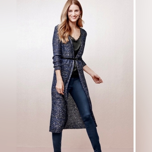 White House Black Market Sequin Duster Cardigan M ❤️‍🔥❤️‍🔥 - Picture 2 of 9